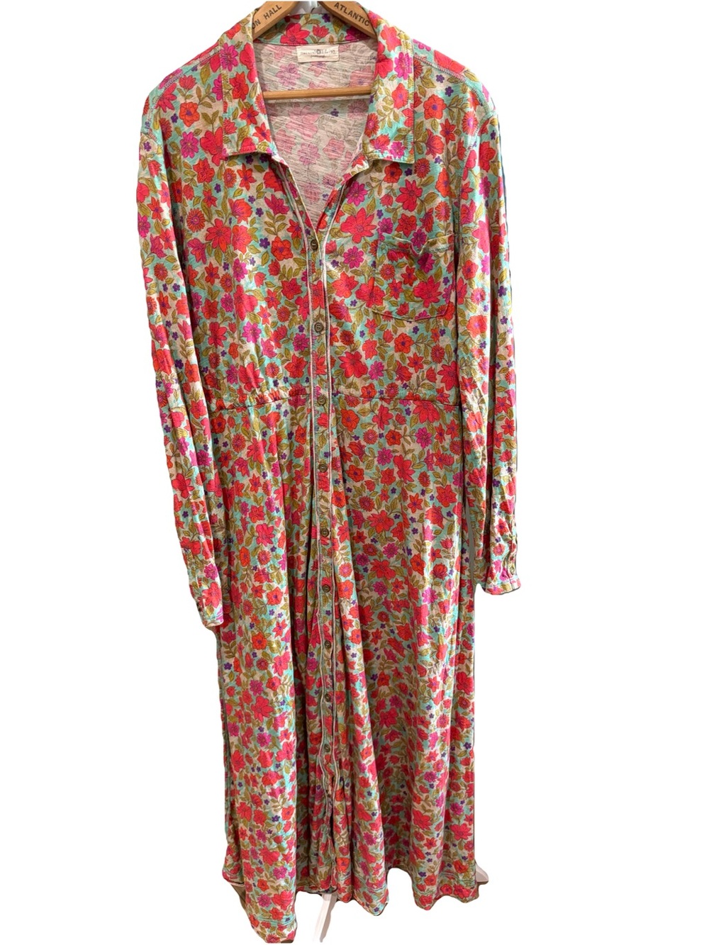 EUC NATURAL LIFE XL Floral Button-Up Shirt DRESS Cinch-Waist Longsleeve Maxi